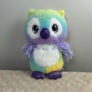 Fiesta Rainbow Sherbert Standing Owl Plush Stuffed Animal Purple White Tie Dye